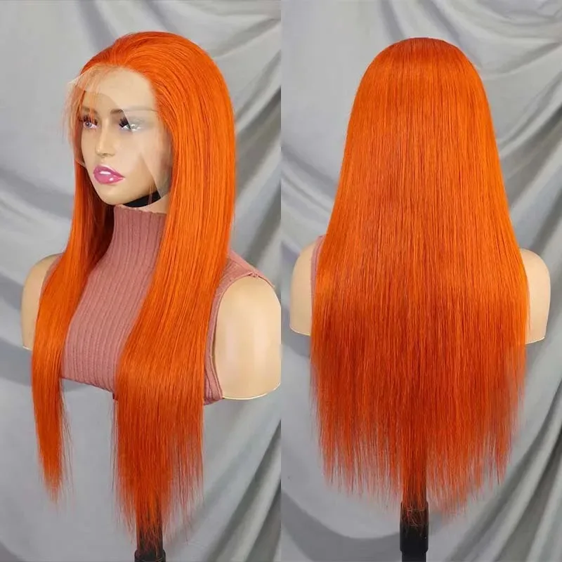 Ginger 30 40 Inch Human Hair Orange Straight Lace Front 13x6 Lace Frontal Wig Brazilian 200 density For Black Women