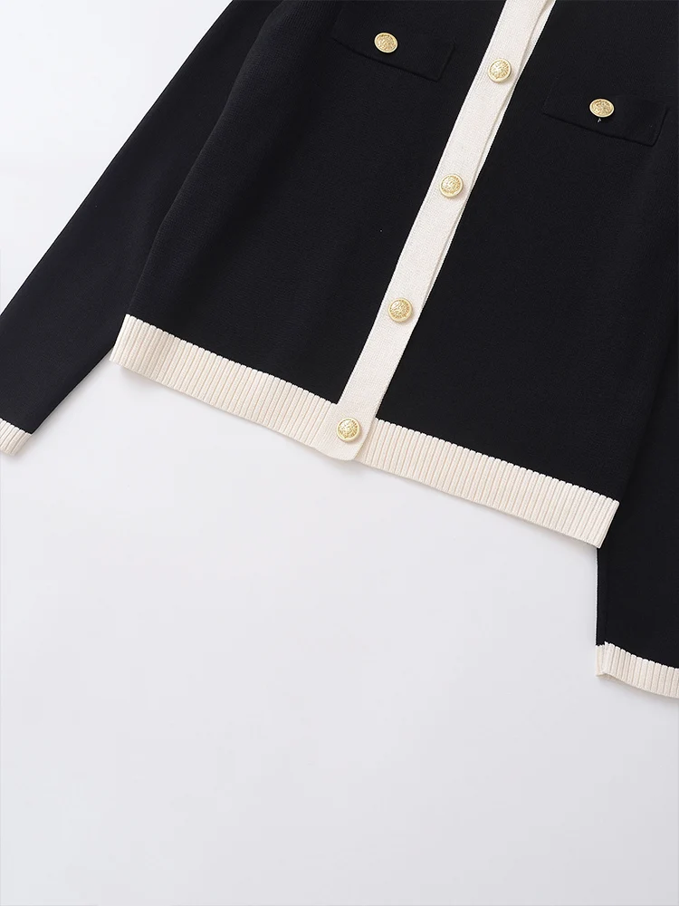 ملابس نسائية للتجارة الخارجية على الطراز الأوروبي والأمريكي، موضة جديدة، رقبة دائرية وأكمام طويلة، جاك محبوك بزر ذهبي #3