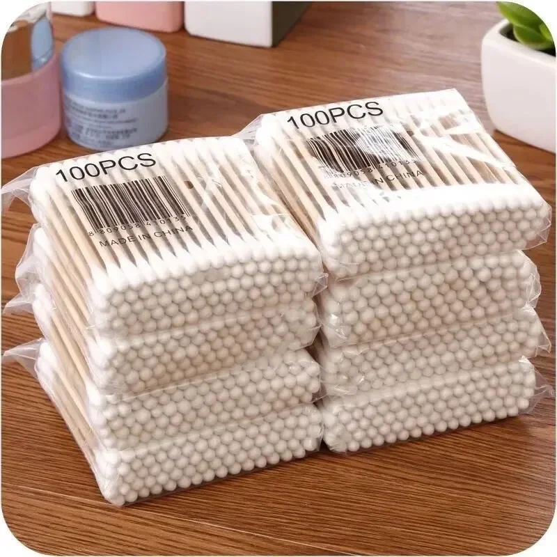 100/500pcs Women Makeup Tools Double Head Wood Cotton Swab Nose Ears Cleaning Lipstik Cotton Buds Tip Sticks Bastoncillos Oidos