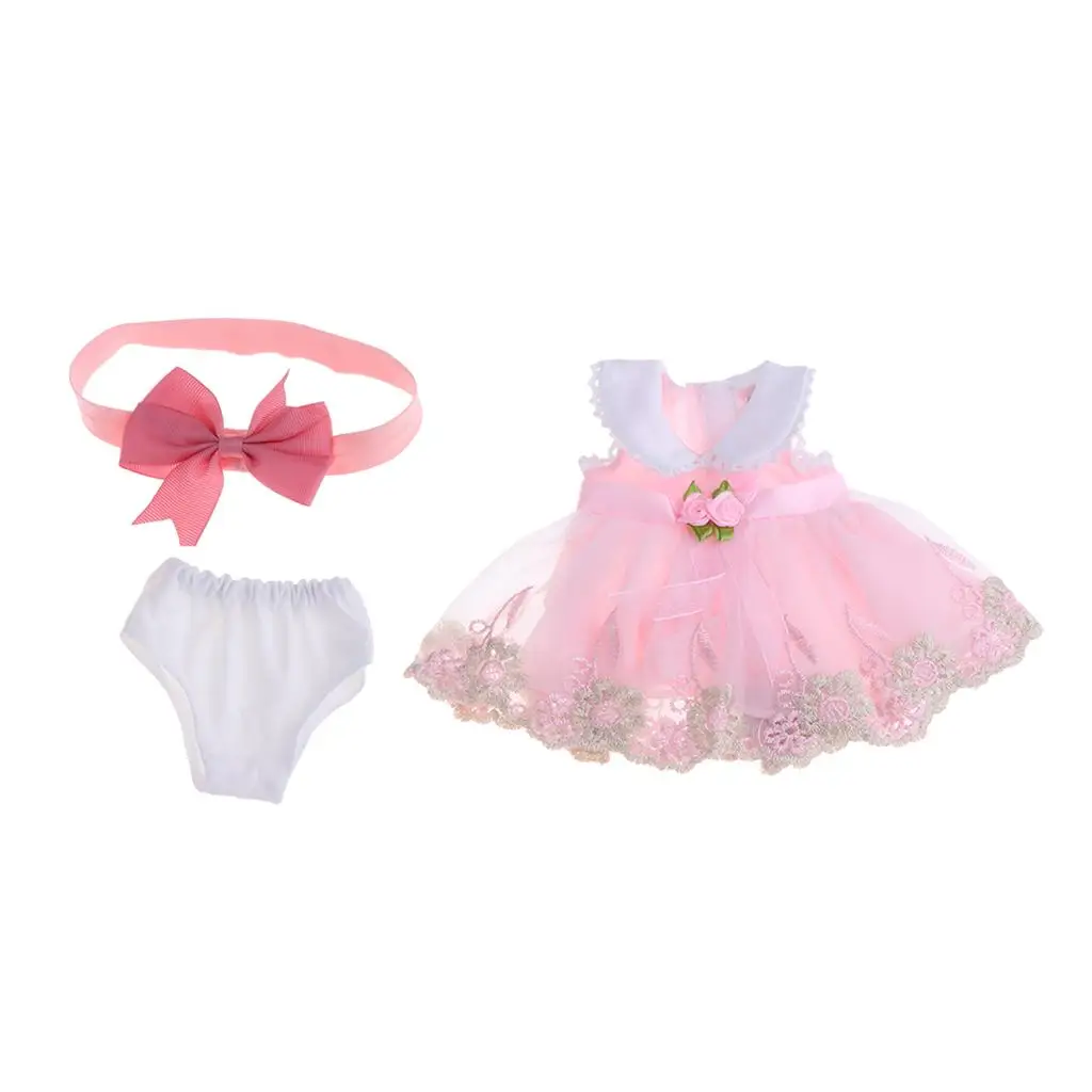 16inch Dolls Lace Dress Pretty Pink Flower Pattern Doll Clothing Accessories for 40cm Salon Dolls Kids Gift