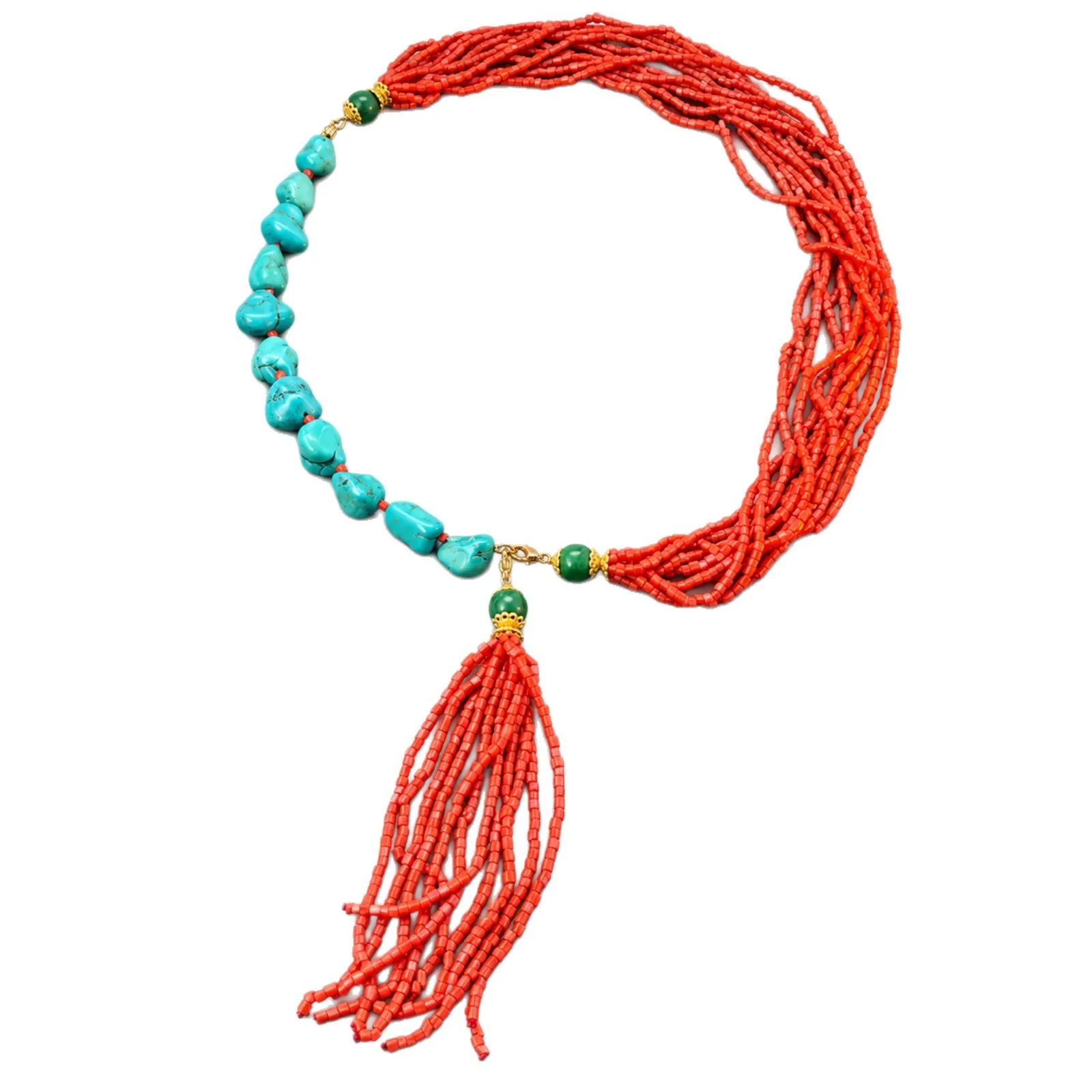 New Coral Turquoise Beaded Choker Ethnic Bohemian Necklace Multi Layer Necklaces African Collar Statement Jewelry Christmas Gift