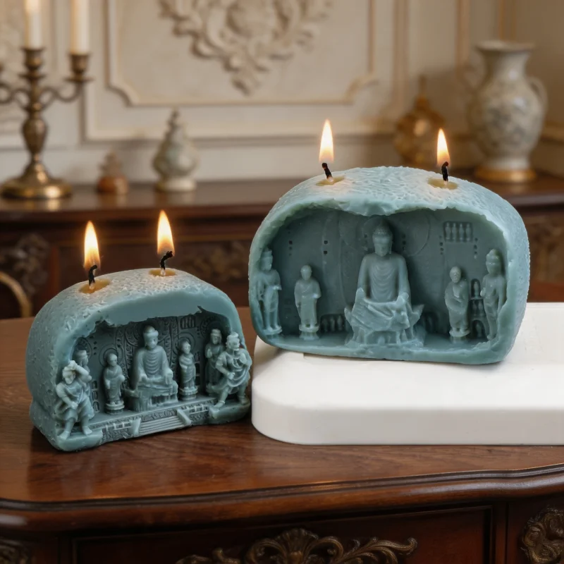 Praying Buddha Statue Silicone Candle Mold Cute Sheep Animal Candle Mold DIY Longmen Grottoes Monk Aroma Candle Soap Craft Decor