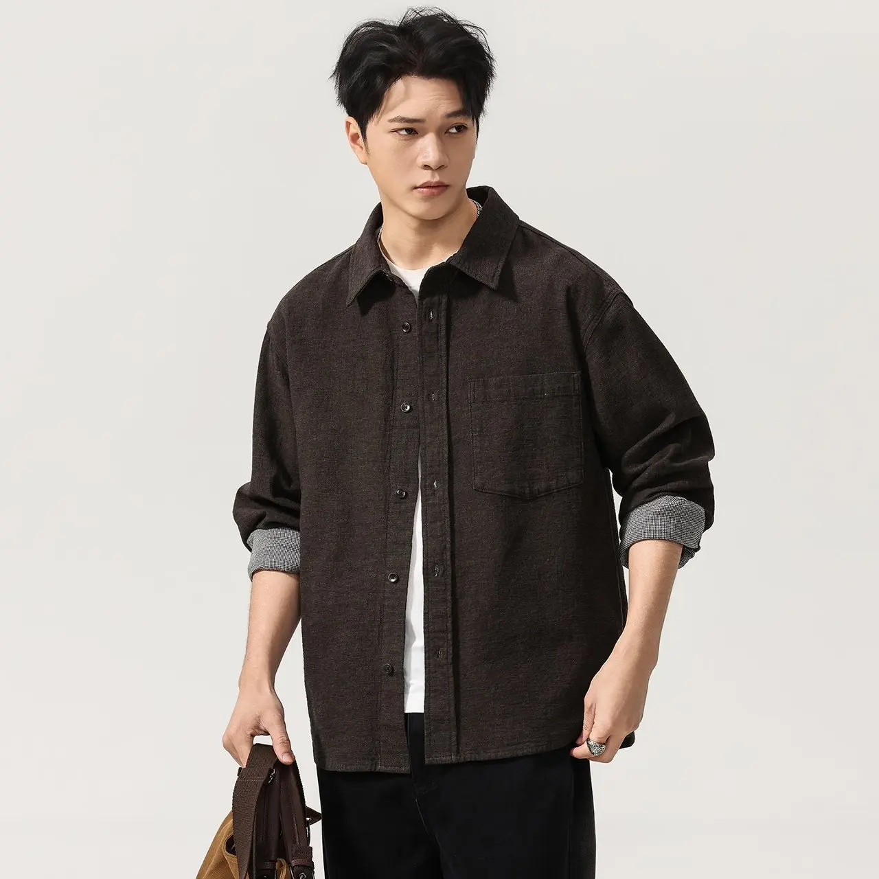 

Men Fashion Vintage Loose Casual Long Sleeve Cityboy Japanese Korean Streetwear Cargo Shirts Male Clothes American Retro Shirt