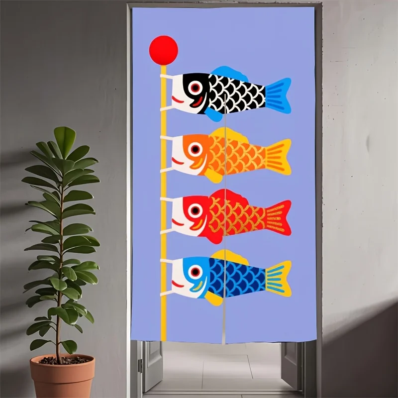 Vibrant Koinobori Fish Door Curtain - Traditional Festive Motif Room Divider Privacy Drape for Dressing Room Bathroom