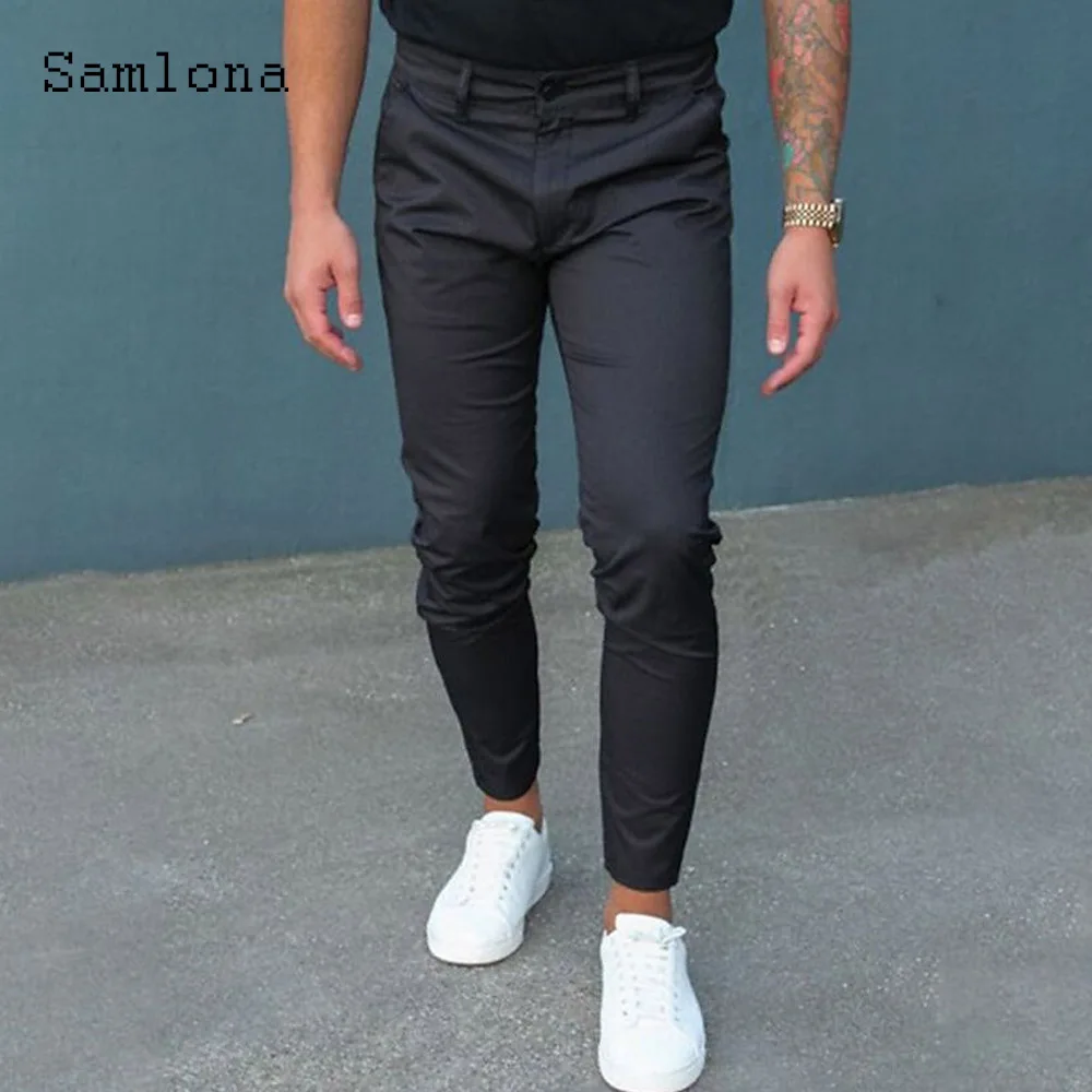 2024 Men Stand Pocket Casual Skinny Pants Men's Ankle-Length Trouser America Europe Style Elegant Fashion Basic Pencil Pants New