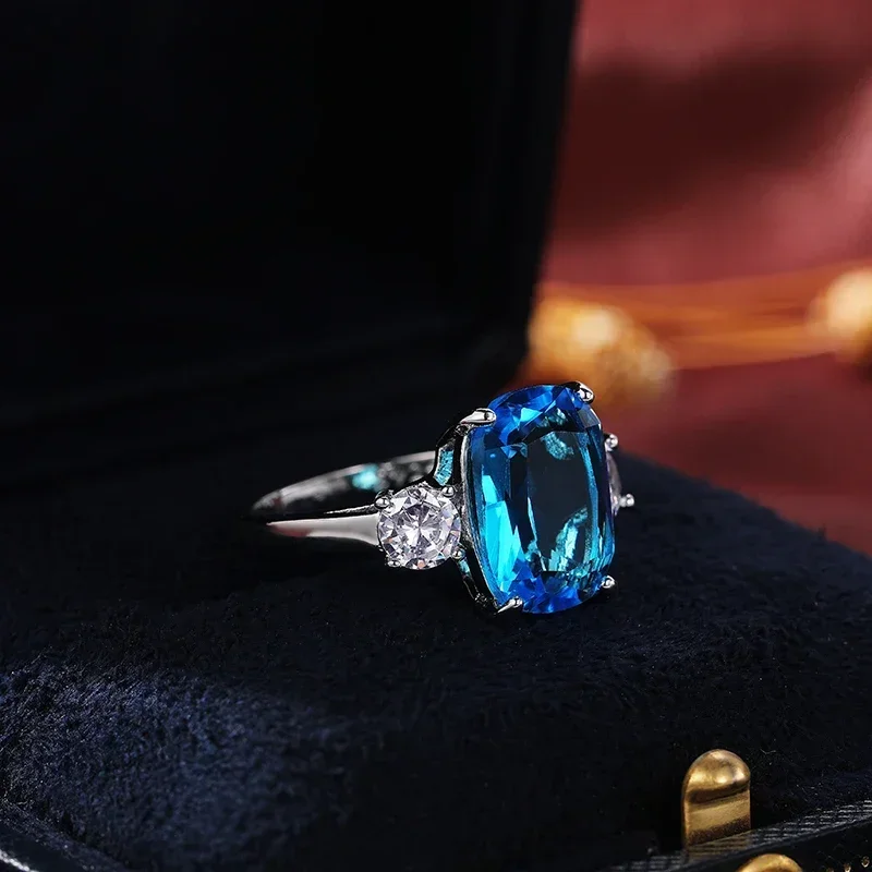 2026 Bright Sky Blue Stone Women Rings Elegant Female Party Accessories Luxury Cubic Zirconia  Fashion Jewelry Wholesale