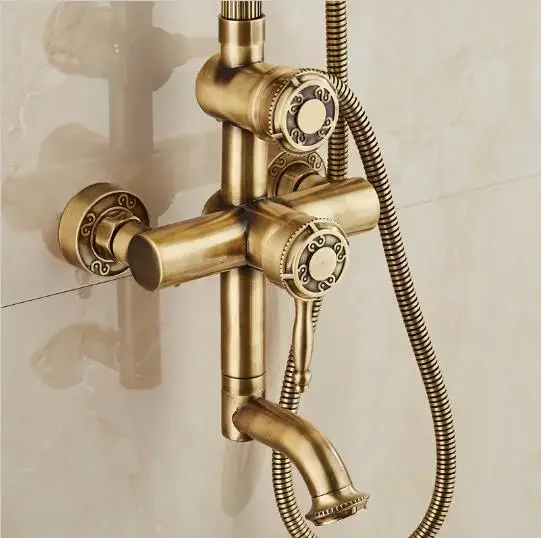 Free Shipping Luxury Antique Carving Rainfall Shower Sets Faucet Mixer Tap With Tub  Single Handles Bath & Shower