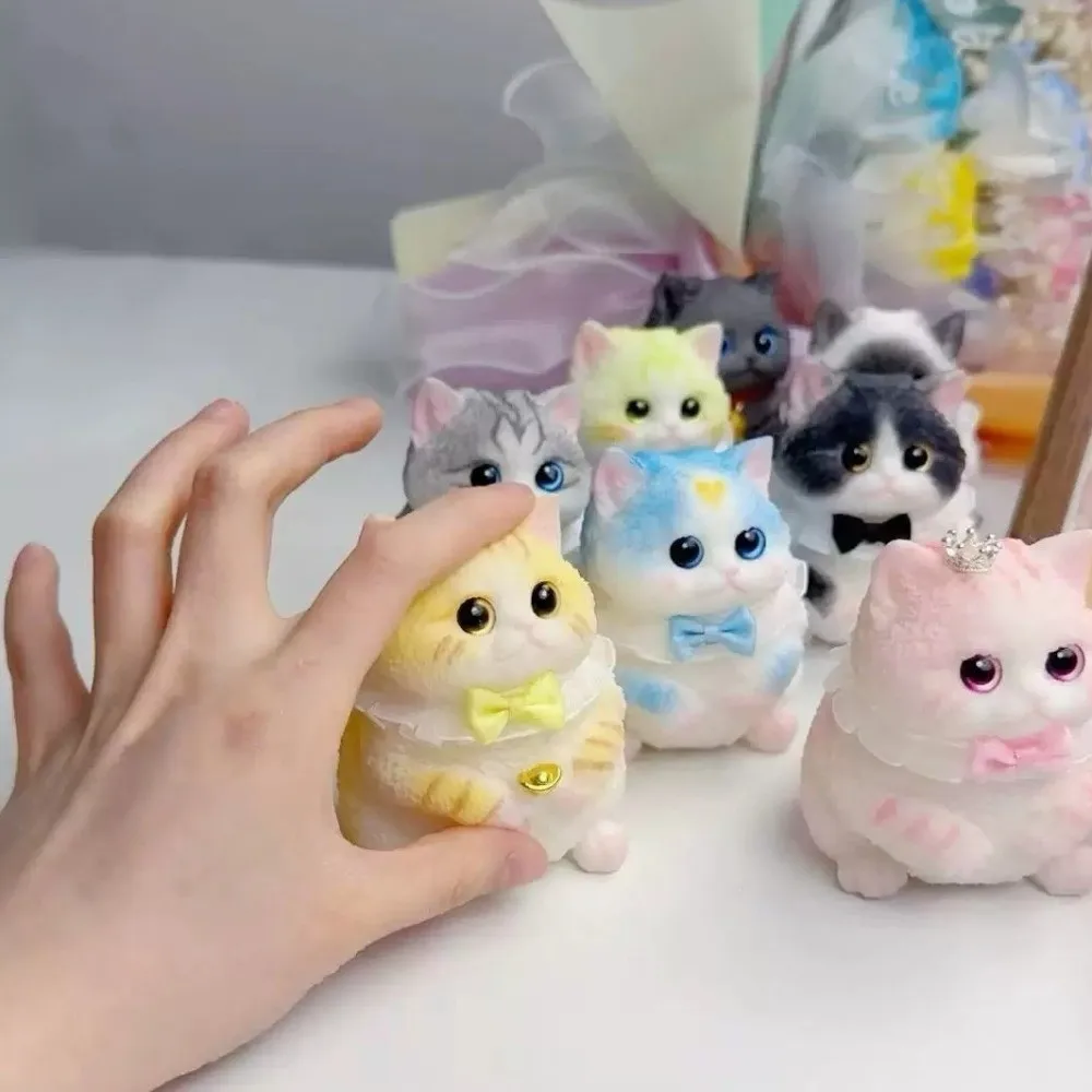 Simulation Cat Cat Squeeze Toy with Flower Basket Slow Rebound Cat Fidget Toy Slow Rising Soft Cat Squishy Toy Home Decor