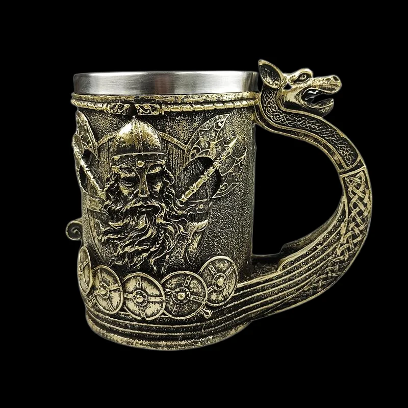 

Кружка для пива викингов, 500 мл/17 унций, 1 шт., кофейная чашка из нержавеющей стали и смолы для летних и зимних напитков, идеальный подарок на день рождения