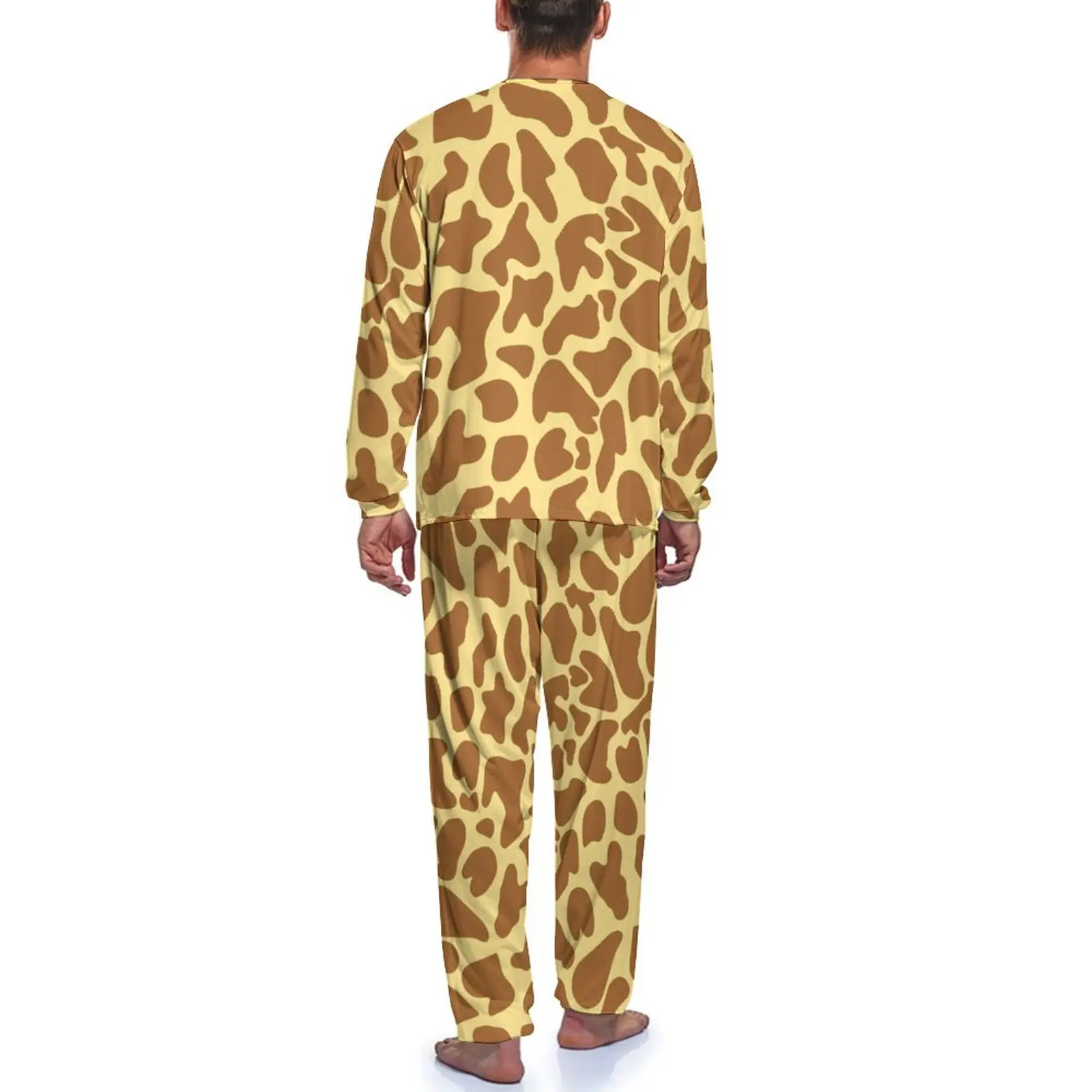 Pyjama mit Giraffen-Tiermuster, langärmelig, brauner Fleck, 2-teilig, Freizeit-Pyjama-Set, Herbst-Herren-Grafik, Kawaii-Nachtwäsche