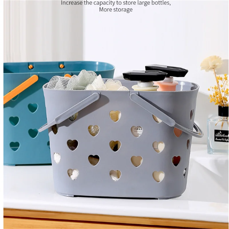 Plastic handheld shower basket, bathroom toiletries and storage basket, heart-shaped hollow shower handheld storage basket