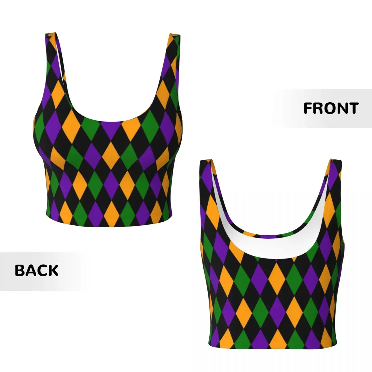 Mardi Gras Yoga Top Women Yoga Vests Padded Sports Bras Non Wired Crop Workout Vest Sleeveless Tank Tops