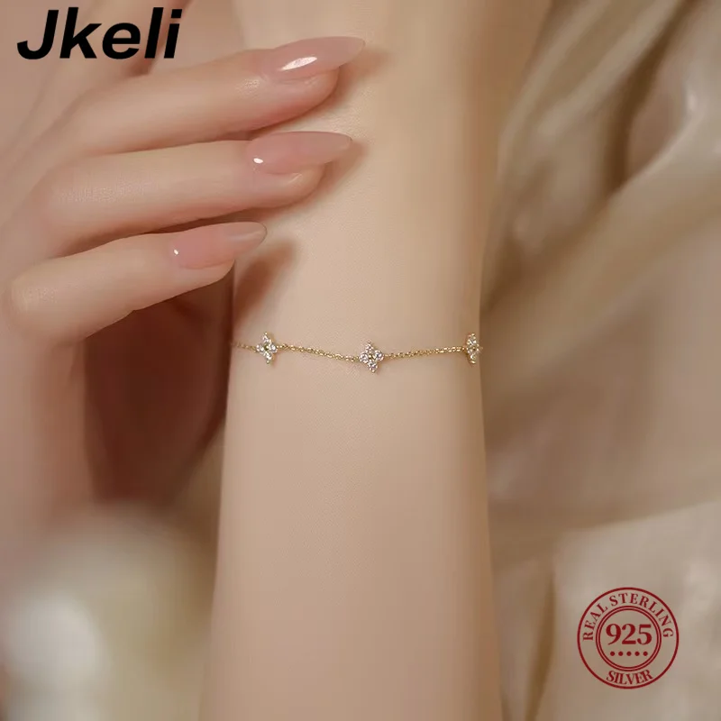 

Jkeli-925 Sterling Silver Simple Four Claw Single Zircon Bracelets For Women Girl Fine Birthday Bracelet Party Wedding Jewelry