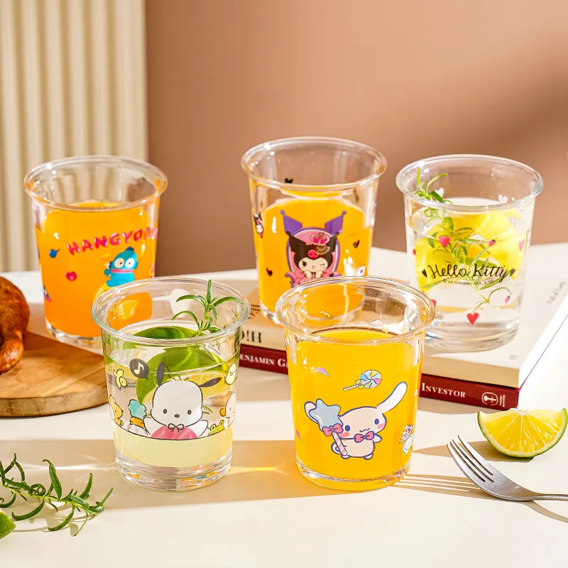 

Aanrio Hellokitty Kulomi glass water cup tumbling cup Sanrio household juice cup high-value Katie print cup