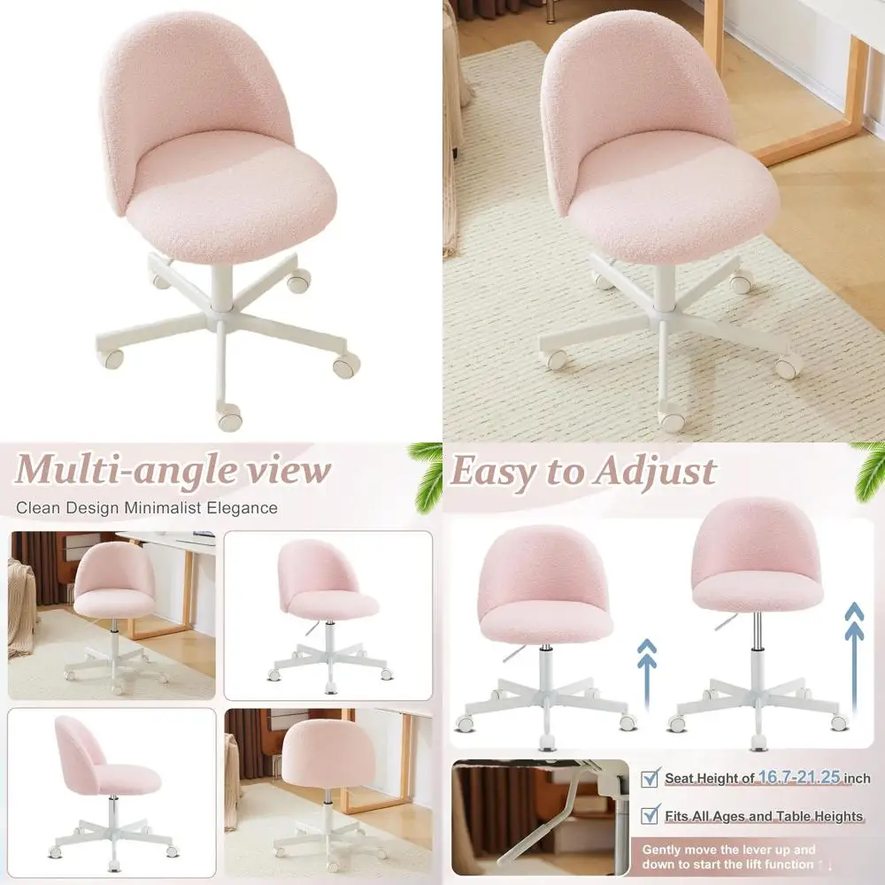 

Розовое офисное кресло с мягкой обивкой, колесиками и поясничной опорой для дома и спальни