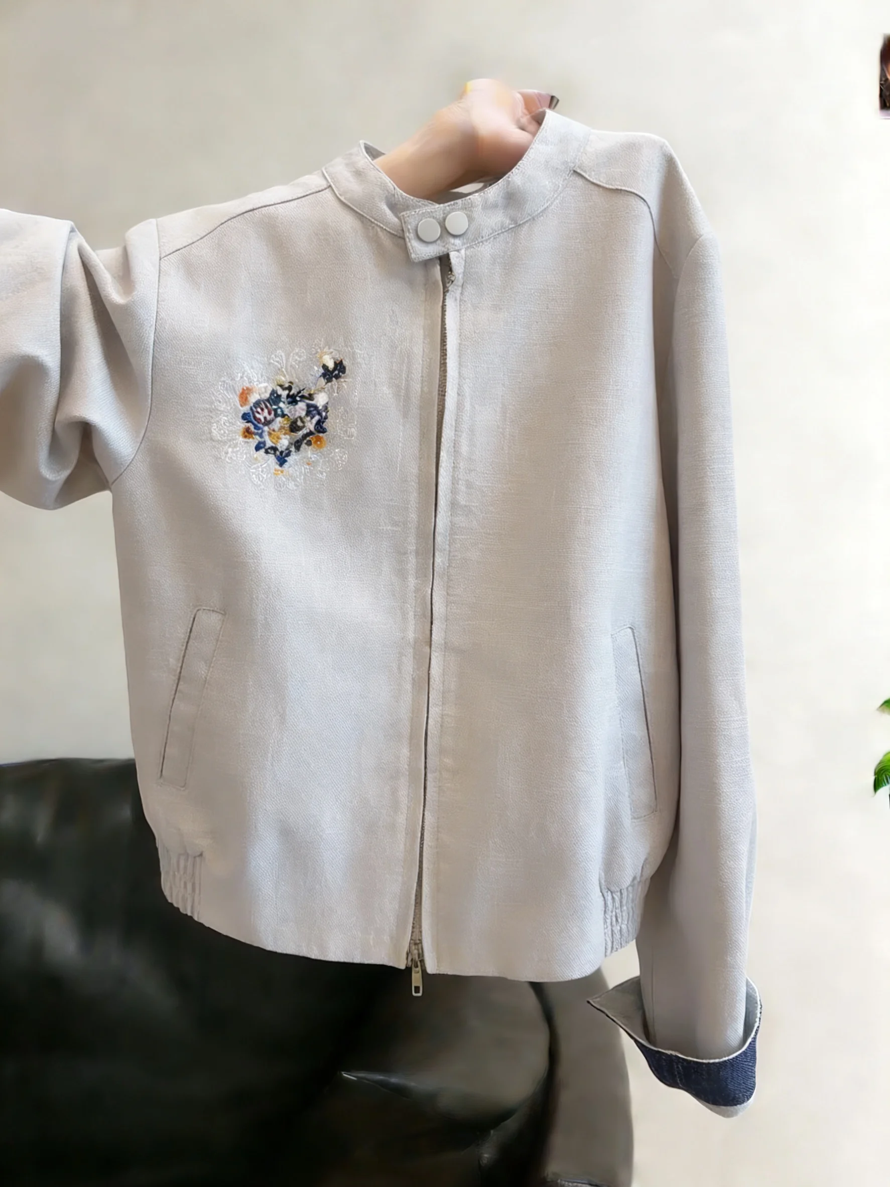 

Стильная повседневная свободная куртка-жакет с воротником-стойкой и пэчворком, весенний модный дизайн, женское короткое пальто