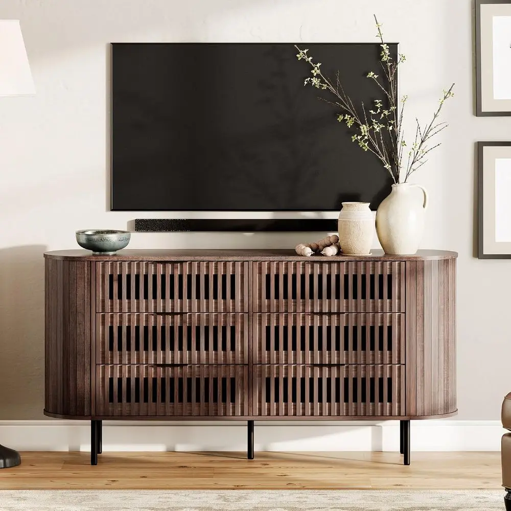 침실, 거실, 복도용 곡선형 디자인의 6단 월넛 수납장