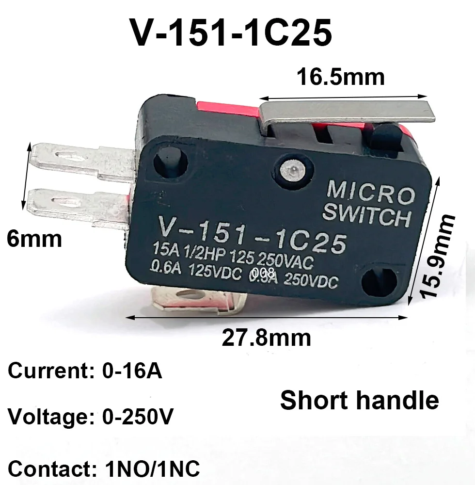 5 Pcs 15A 250VAC V-151-1c25/v-152/153/154/155/156Push Button SPDT 1NO 1NC Micro Switch