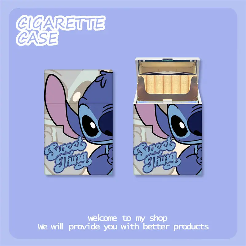 Disney Stitch Kawaii Cute Cartoon Plastic Cigarette Box Creative Personalized Peripheral Storage 20 Pack Thick  for Boyfriend