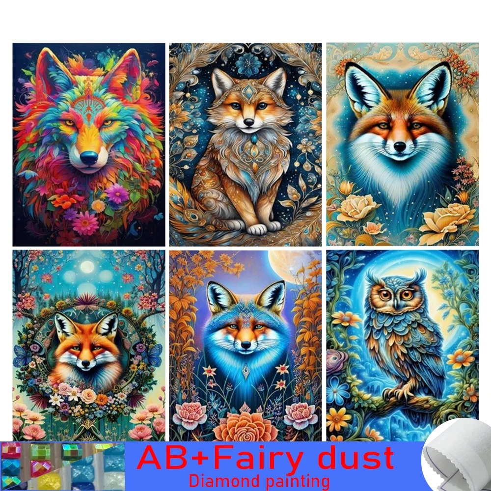 DIY 120 color AB Fairy Dust Diamond Painting Animals Owl And Wolf 5D Full Drill Embroidery Fox Unicorn Mosaic Picture Wall Decor