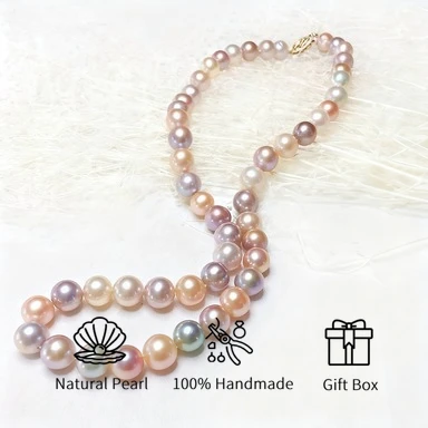 

MYSOYA 10-12 мм натуральный многоцветный Радужный пресноводный жемчуг ожерелье подарочная коробка идеальный подарок на свадьбу, день рождения, Рождество, Новый год