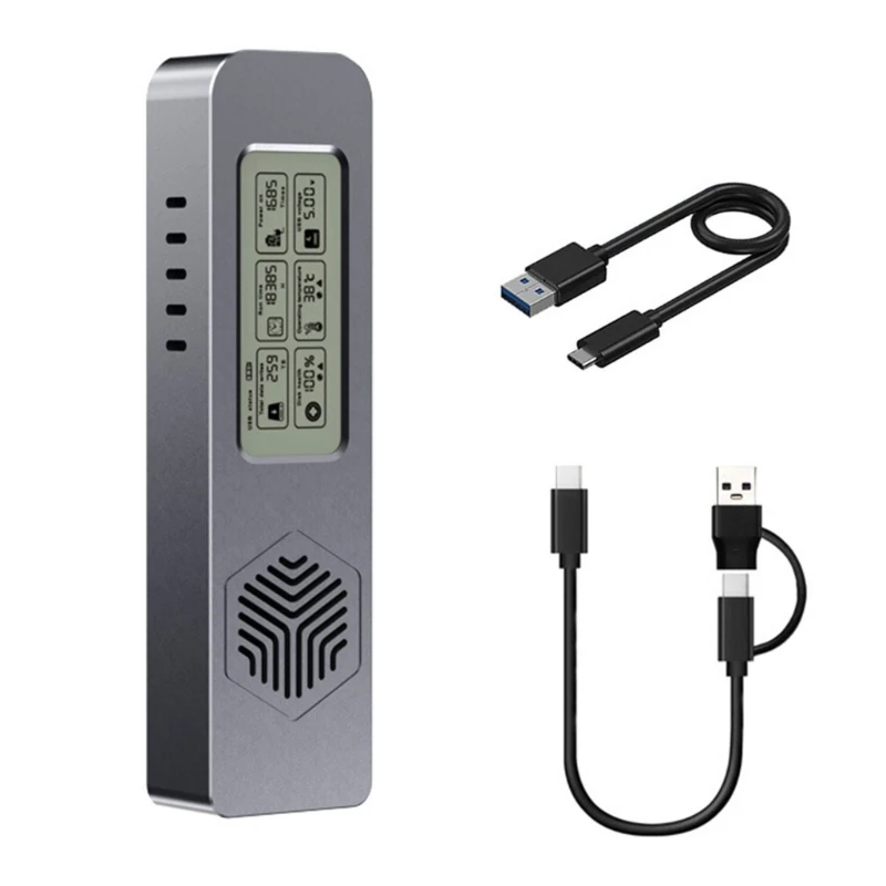 Tragbares NVMe-SATAs-SSD-Gehäuse mit LCD-Display und Lüfter zur Wärmereduzierung X3UB – Detail 1