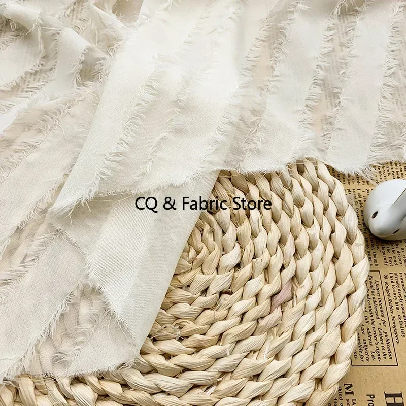 Chiffon Cut Flower Tassel Jacquard Fabric Diagonal Stripe Slightly Transparent Spring and Summer New Fabric DIY Shirt Dress