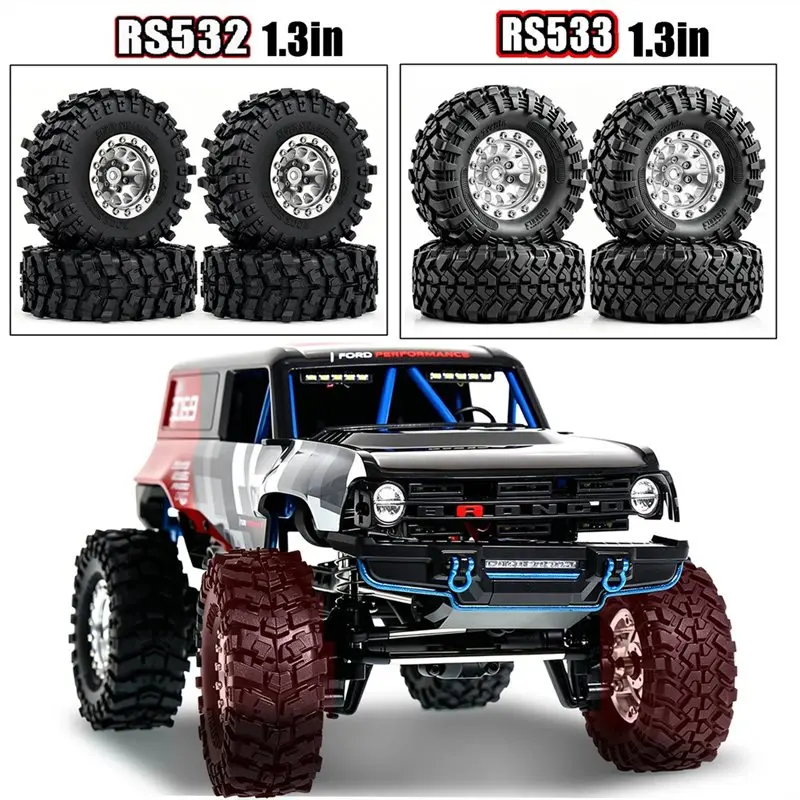 X18A-1.3 Inch RC Beadlock Wheel & Tire Set RC Crawler Upgrade Parts For 1/18 MJX H18P For Ford Bronco Off-Road Truck Silver