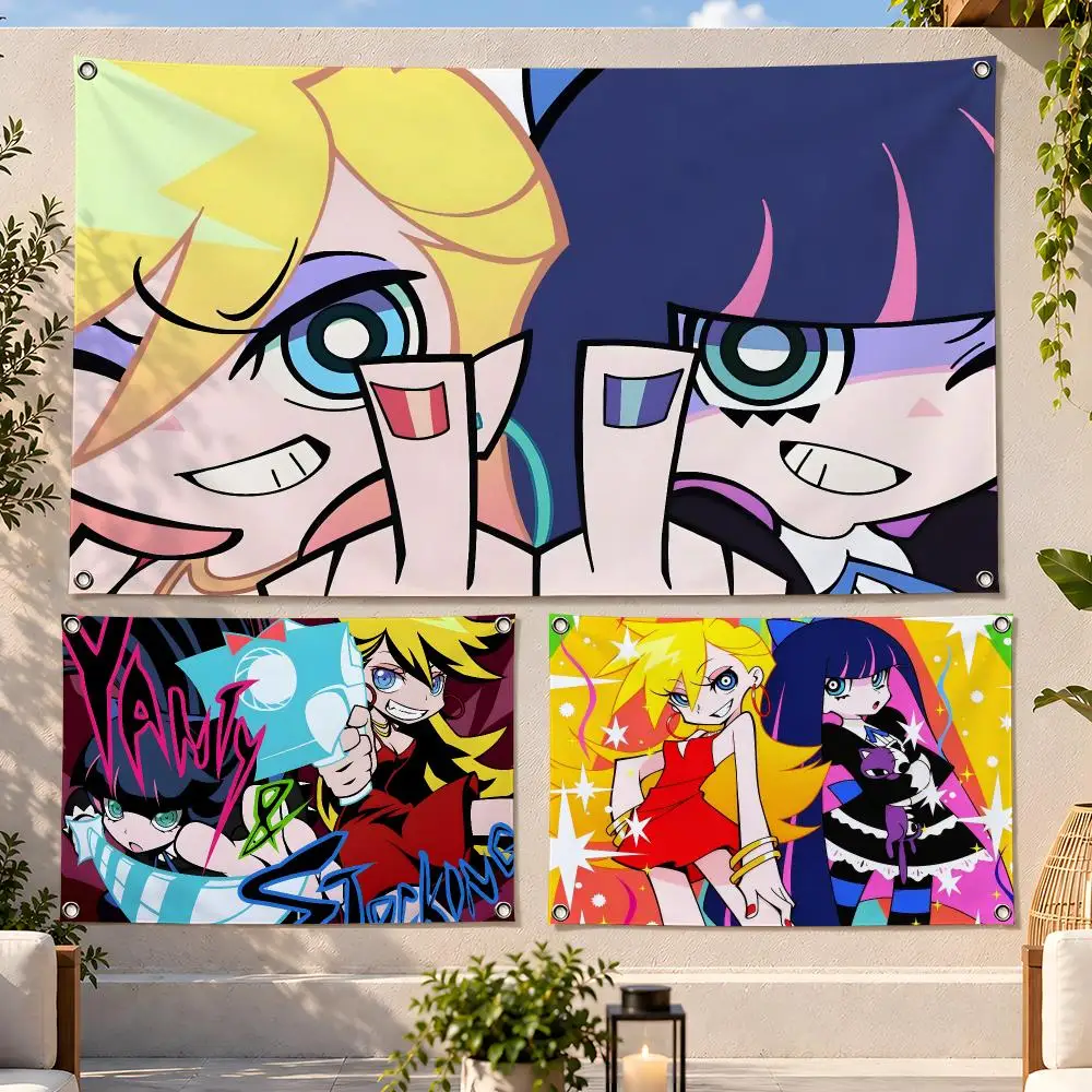 Anime Comedy Panty and Stocking Flags Fan Flag Banner Wall Hanging Outdoor Yard Camping Dorm Garage Party Home Decor Gift