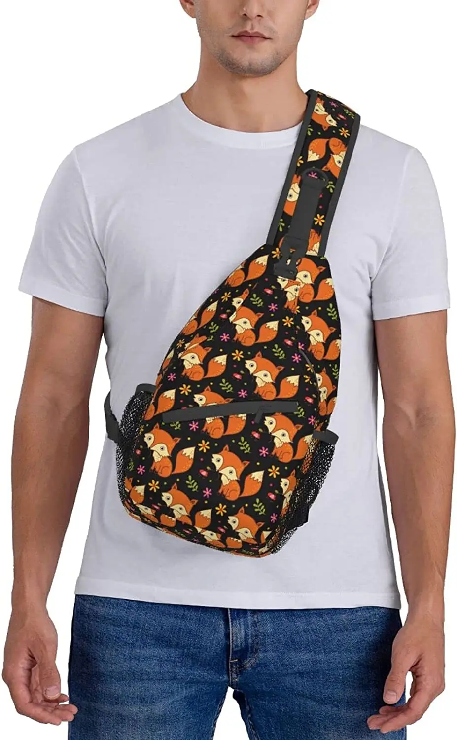 Cute Fox Sling Backpack, Multipurpose Crossbody Shoulder Bag Travel Hiking Daypack For Men Women