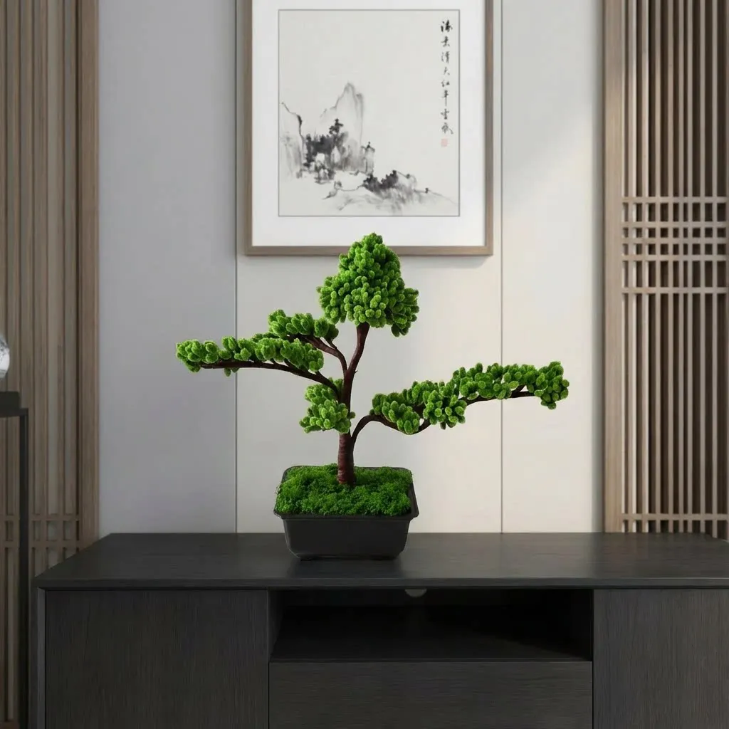 

Искусственное зеленое растение Бонсай: Сосна для встречи гостей, украшение для дома, прихожей, офисного стола, талисман удачи