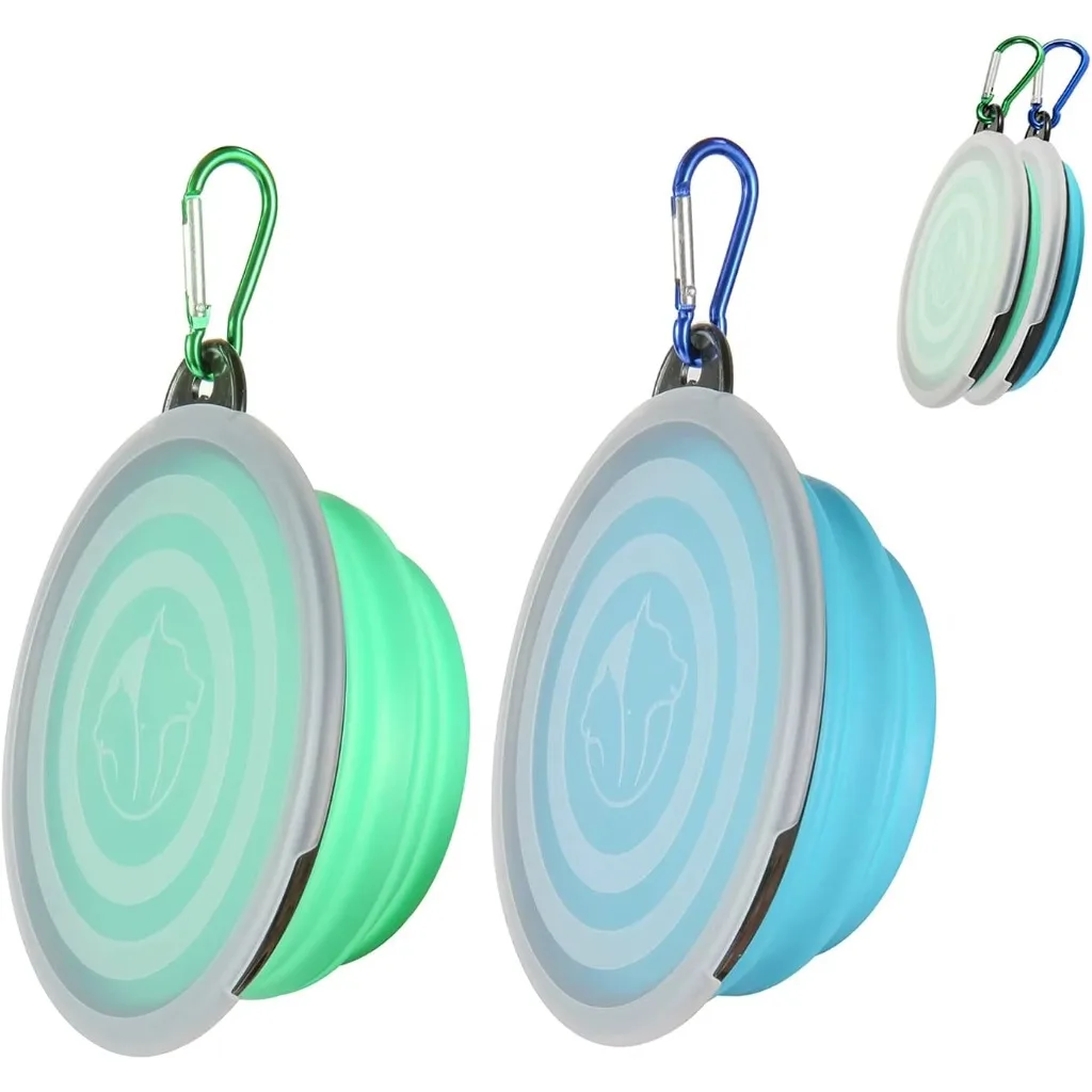 Outdoor Dog Bowl Collapsible, TPE Material & ABS Base, Leak-Proof Cover & Hanging Clip, 3 Sizes for Hiking, Beach, Park