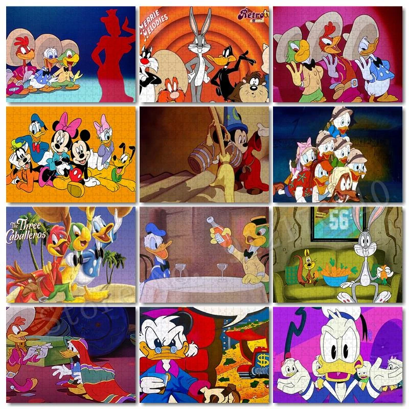 Disney Mickey Mouse Clubhouse Puzzle Retro trzy Caballeros 300/500/1000 Pcs Puzzle dla dorosłych gra edukacyjna zabawki