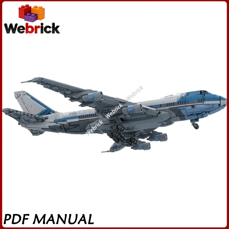 MOC Luxury Transport Jet Building Block Set, Four-Engine Widebody Airplane Model, DIY Assembly Puzzle Hobby Gift