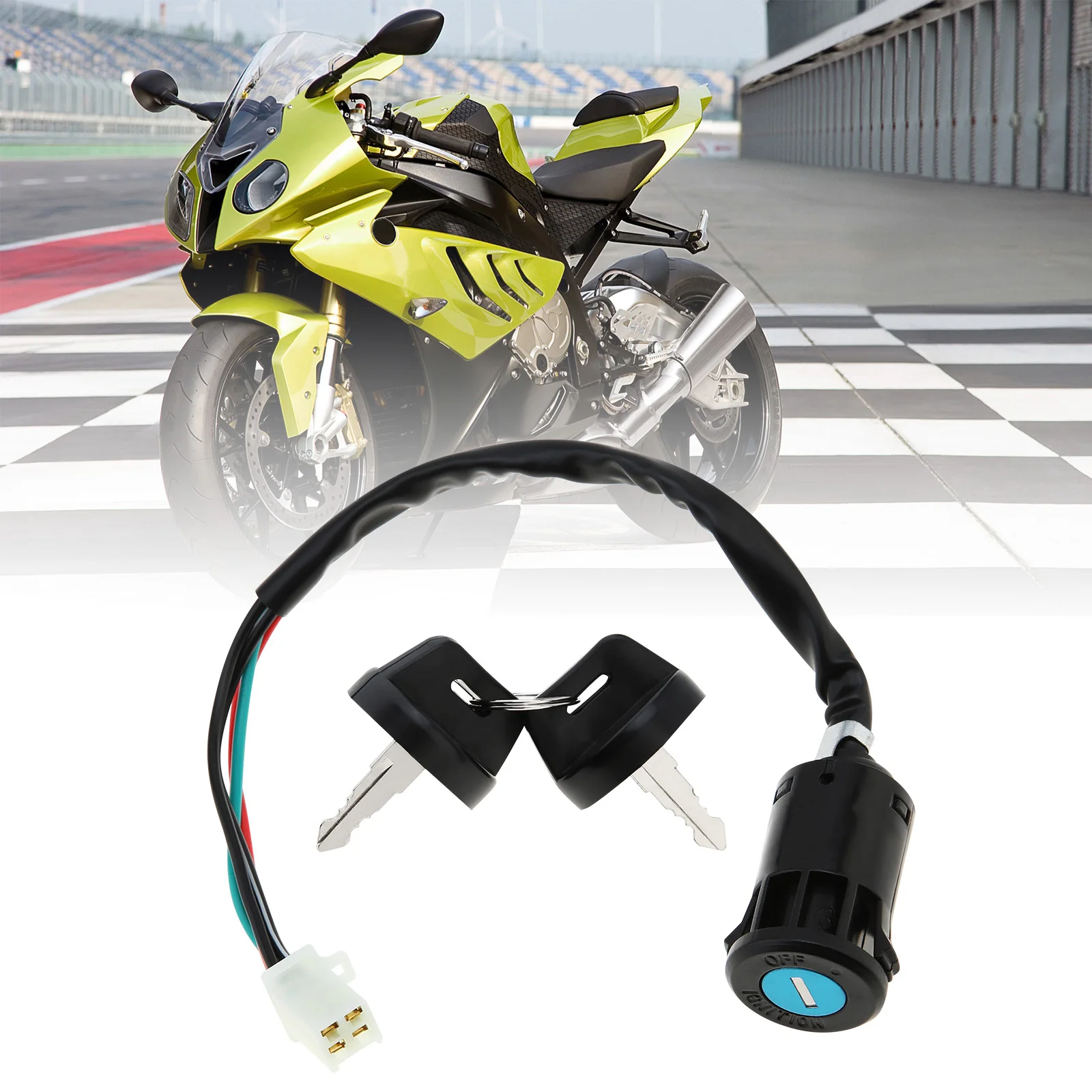 4 Wire 4 Pin Ignition Key Switch Motorbike Start Switch Lock for 50cc 70cc 90cc 110cc 125cc 150cc 200cc 250cc Motorcycle