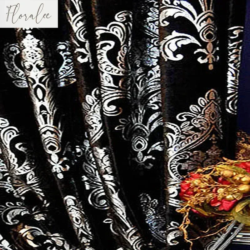 Black And Silver European-style Embroidery Blackout Luxury Tulle Curtains For Living Room Bedroom Villa High-end Customization