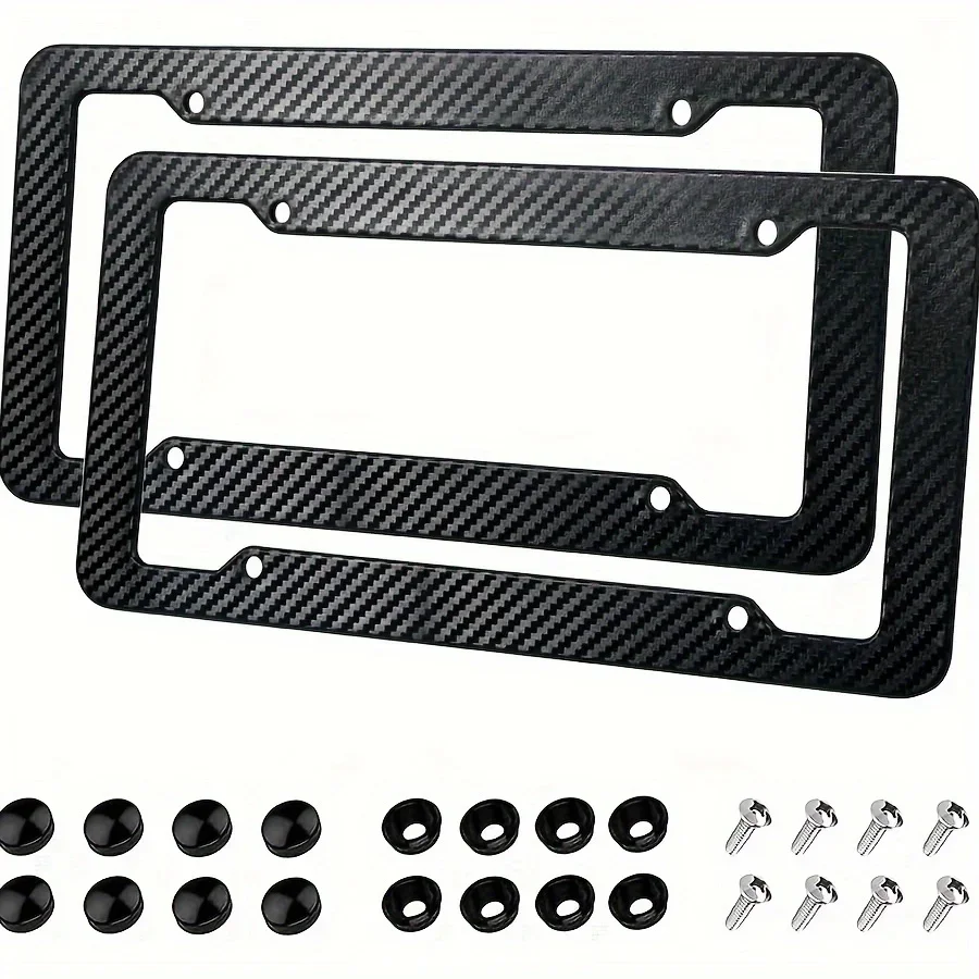 High-Quality Carbon Fiber Textured Universal US/CA Standard Size License Plate Frame Covers - Car Accessories