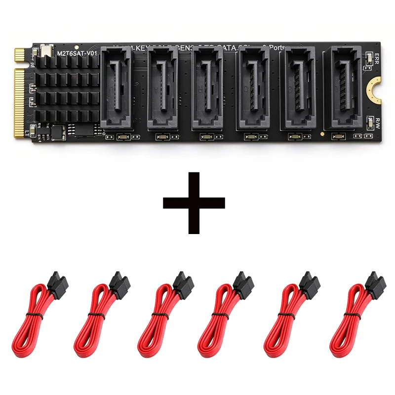 M.2 NVMe M-Key PCIe 3.0 To 6 Ports SATA3.0 Expansion Card YLB3116 Chip 6Gb SATA III Adapter Riser Card for NAS + 6PCS SATA Cable