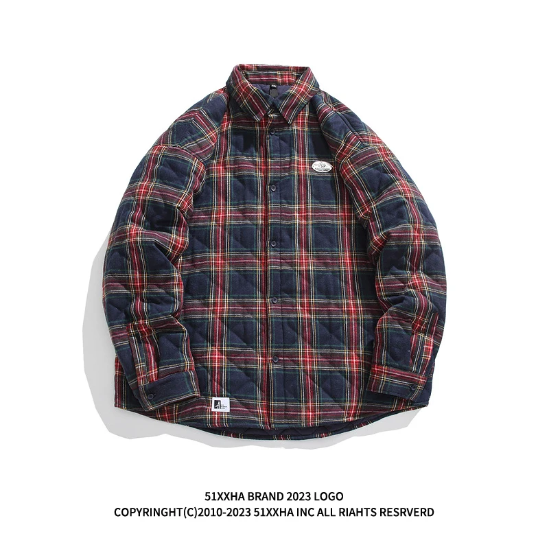 

Thiened Plaid Cotton Jaet for Men Winter Trendy Brand Embroidered Logo Couple Cotton Coat Youth Casual Loose Fit Metal De...