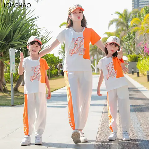 2025 Familjematchande Träningskläder Mamma Pappa Dotter Son Träningsoverall Sportkläder Joggingdräkt Casual Tvilling Sportkläder Sommar 8 best sales matchande träningsoveraller för far och son - №1