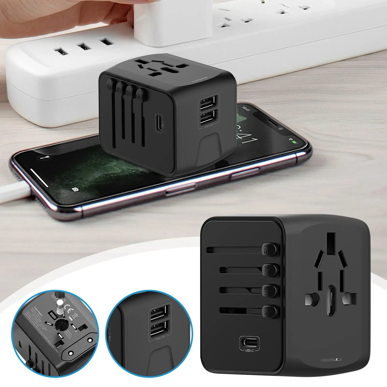 Дорожный адаптер, розетка для телефона, универсальный дорожный адаптер, 2 USB, 1Typec интерфейс, многофункциональная преобразовательная подставка для зарядки для путешествий