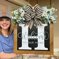 Unique Last Name Year Round Front Door Wreath With Bow Welcome Sign Garland Creative 26 Letter A-Z Rustic Wreath For Front Door