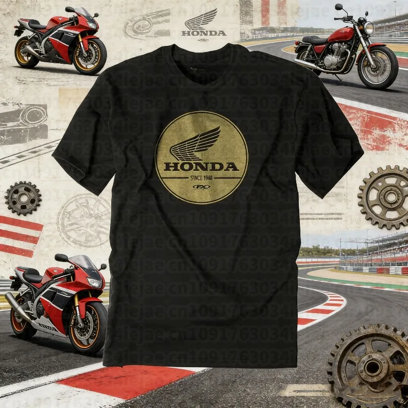 

Honda 2026, новая горячая летняя модная хлопковая футболка Honda, мужская уличная одежда, винтажный круглый дизайн с логотипом и золотым крылом