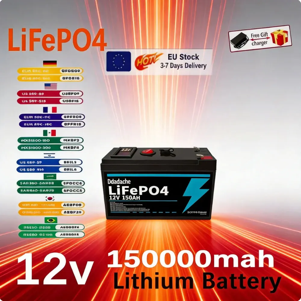 LiFePO4 12V 150Ah wiederaufladbare Lithiumbatterie, integriertes BMS, perfekt für Aufsitzspielzeug, Solarmodule, Fischfinder, Power Wheels