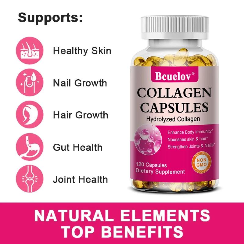 Collagen Capsules - Hydrolyzed Collagen Supplement - Promotes Healthy Skin, Nails and Hair, Strengthens Joints, Vitamin C Biotin