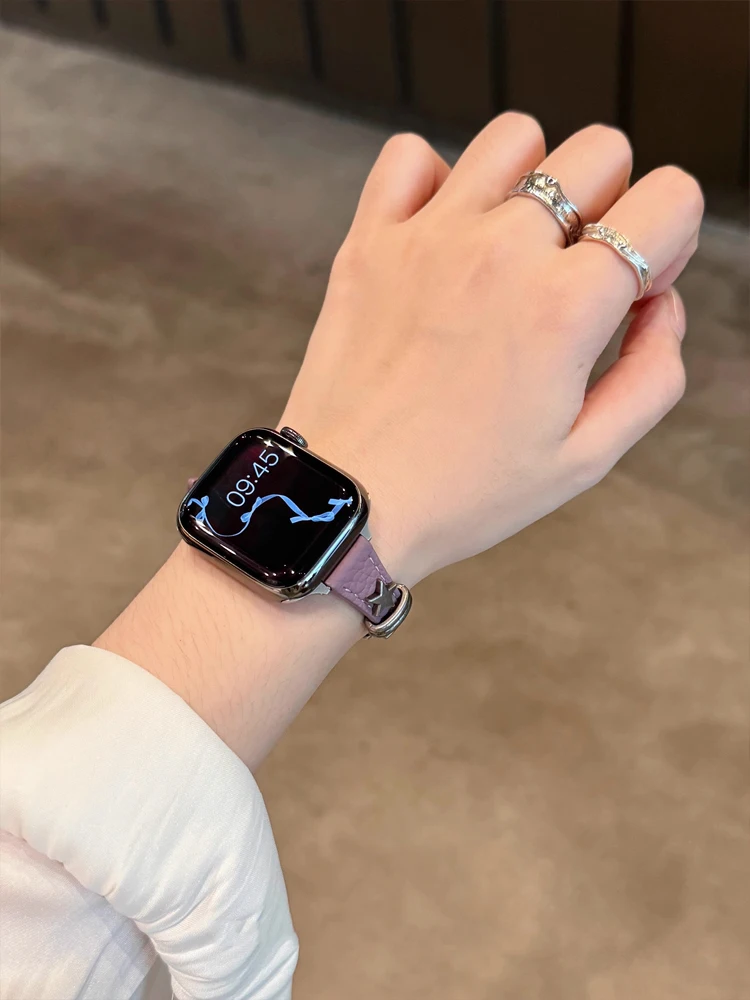 سليم حلقة من جلد ل iWatch الترا 11 10 9 8 7 6 5 Se المعادن ستار سوار للساعة أبل 40 مللي متر 41 42 مللي متر 44 مللي متر 45 مللي متر 46 مللي متر 49 مللي متر