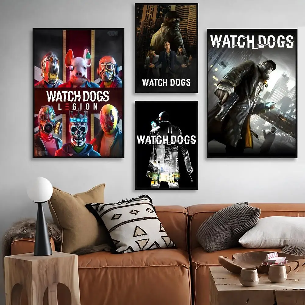 Game Watch Dogs Poster Waterproof Peel‑and‑Stick Wall Sticker, Art Print for Bar Cafe Living Room