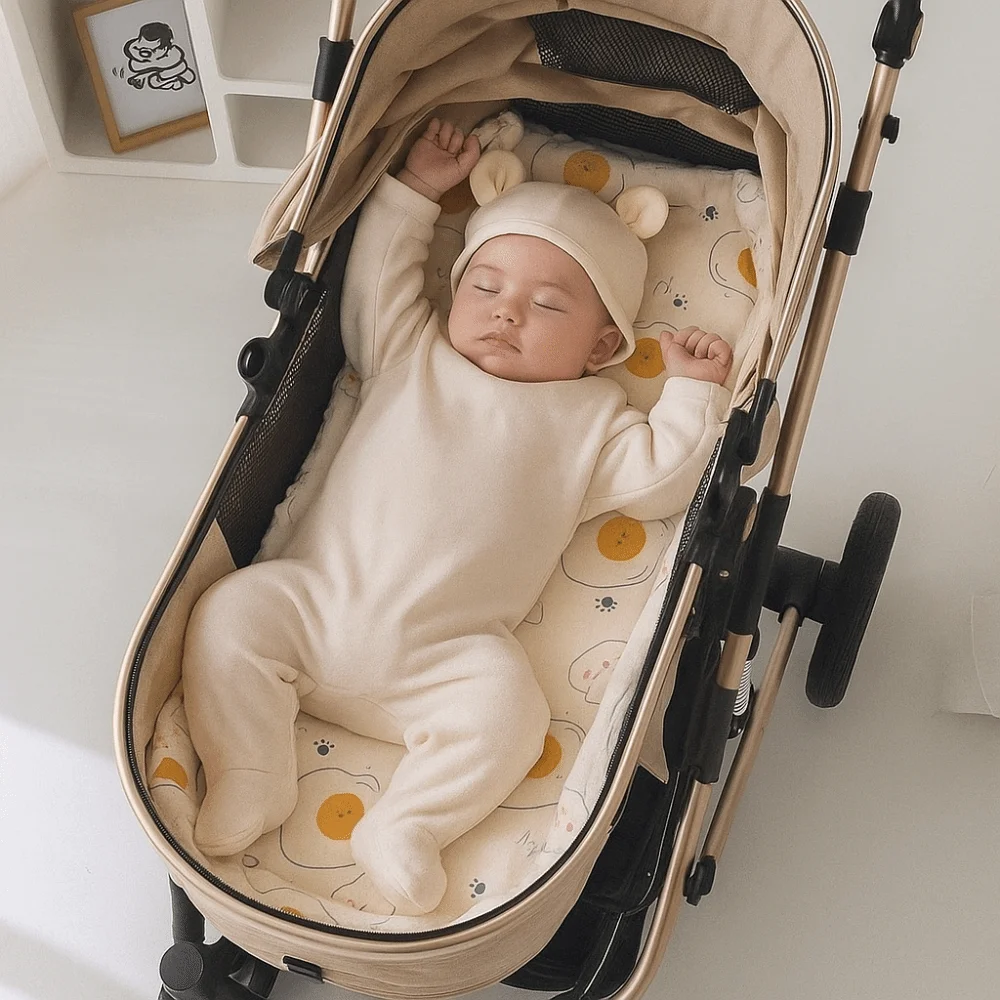 Coussin de poussette doux pour bébé, confortable, imprimé de dessin animé, tapis de siège de voiture, chaise de salle à manger respirante, coussin en coton