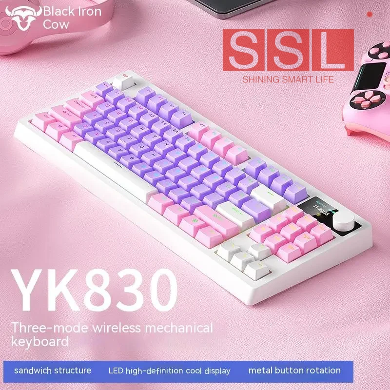 

Iblancod Yk830 Tri Mode Keyboard 87 Keys Bluetooth Wireless 2.4g Gamer E-Sports Pc Gifts Hotswap Keyboard Accessory For Comput