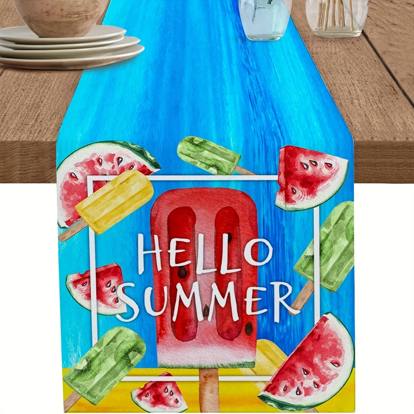 1 Piece of Summer Fruit Watermelon Popsicle Design Table Runner, Suitable for Farmhouse, Indoor, Kitchen, Celebrations, Table Decoration, Restaurant and Banquet Decoration Supplies